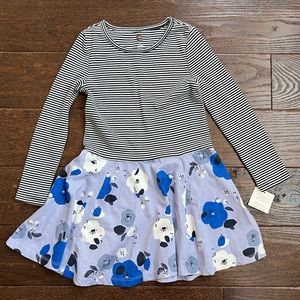 Tea Collection size 5 black & white striped with purple drop waist floral dress